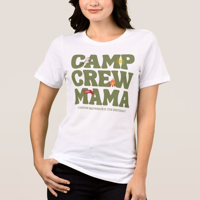 Happy Camper Camp Crew Mama's Birthday T Shirt (Framsida)