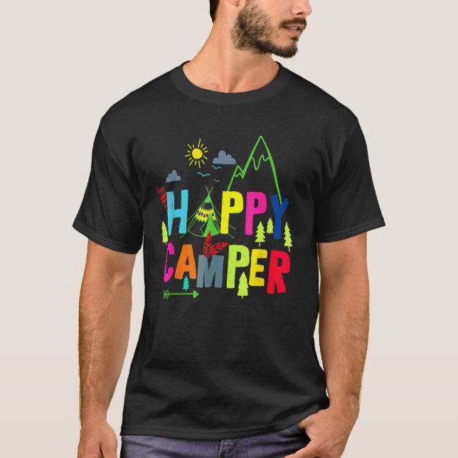 Happy Camper Camping Funny Gift Men Women Kids T Shirt (Framsida)