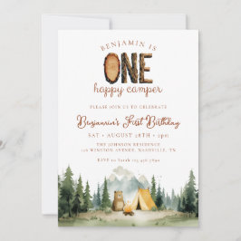 Happy Camper Forest Bear 1st Birthday Inbjudningar