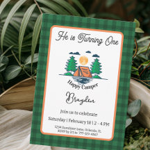 Happy Camper Invitation Kids Birthday Party Card