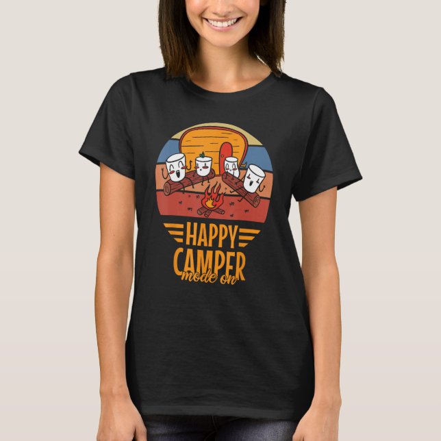 Happy Camper Mode On  Happy Marshmallows Camping T Shirt (Framsida)