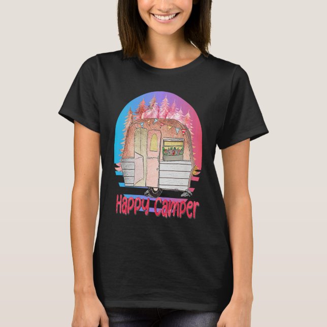 Happy Camper Retro Sunset with Teardrop Camper T Shirt (Framsida)