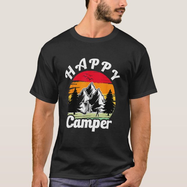 Happy Camper Retro Vintage Camping Crew T Shirt (Framsida)