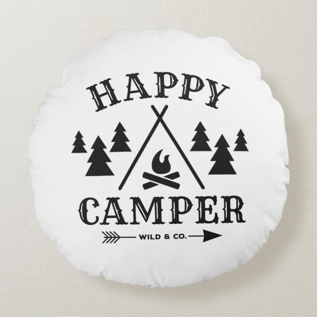 Happy Camper Rund Kudde (Framsidan)
