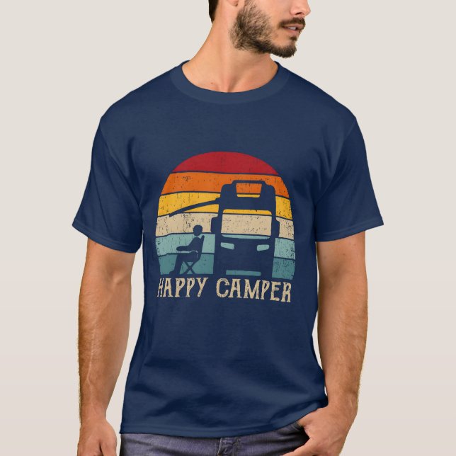 Happy Camper RV Camping idea Men Women Retro Sun T Shirt (Framsida)