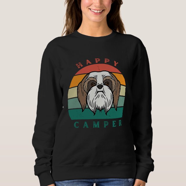 Happy Camper Sunset Furry Shih Tzu Dog   Graphic T Shirt (Framsida)