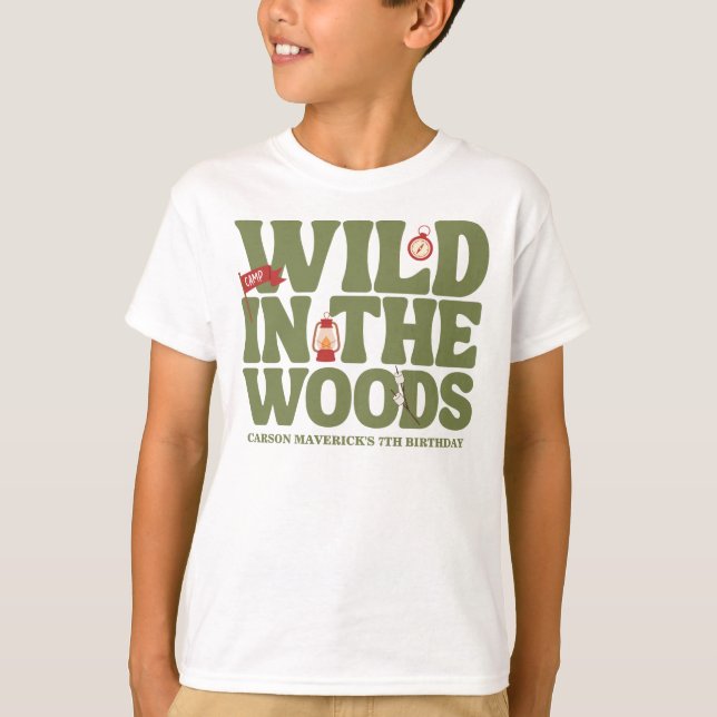 Happy Camper Wild In The Woods Kids Birthday T Shirt (Framsida)