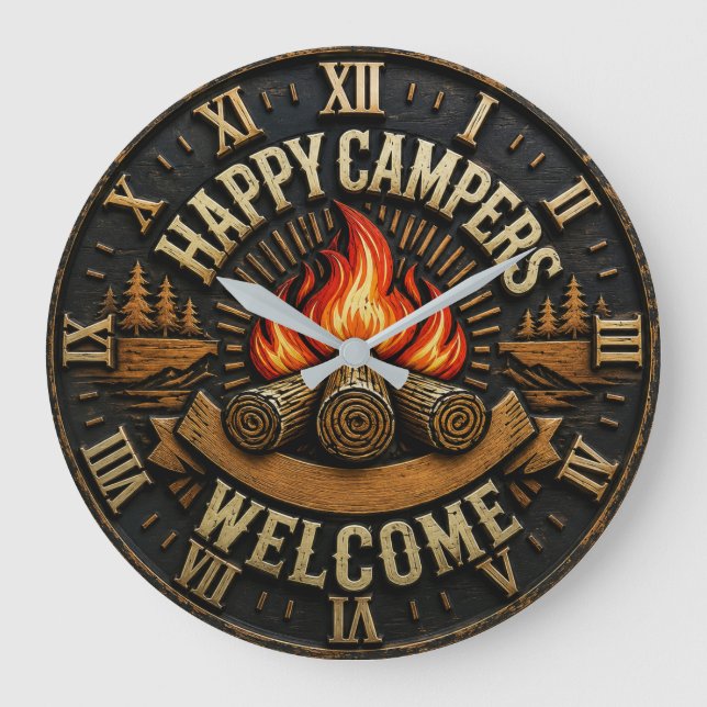 Happy Campers Vintage Camper Gift Stor Klocka (Framsida)