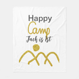 Happy camping camper one birthday kids golden sun fleecefilt