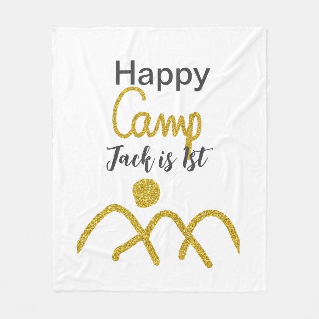 Happy camping camper one birthday kids golden sun fleecefilt (Framsidan)