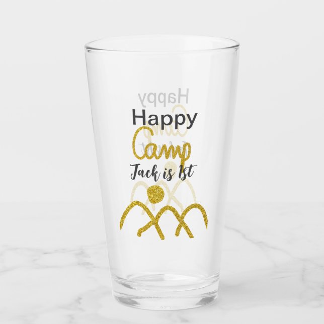 Happy camping camper one birthday kids golden sun glaskopp (Framsida)