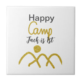 Happy camping camper one birthday kids golden sun kakelplatta