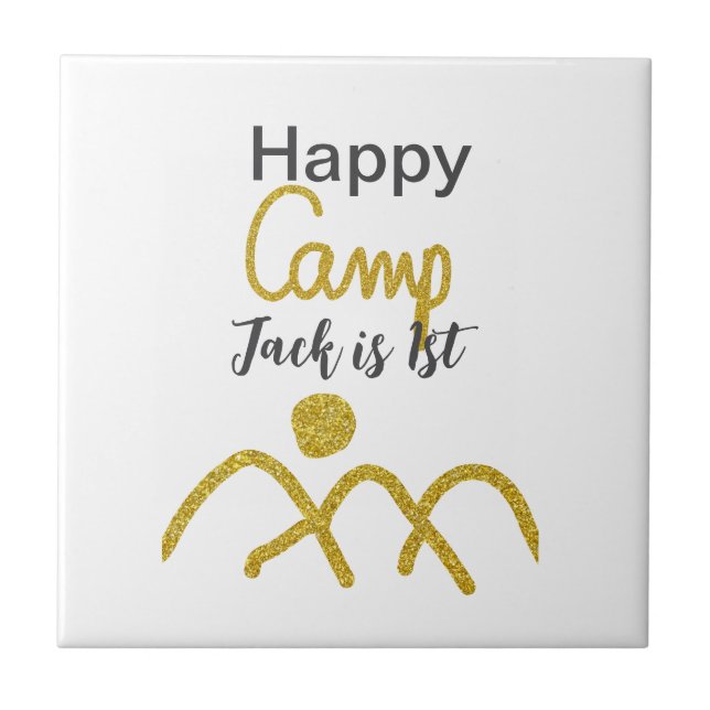 Happy camping camper one birthday kids golden sun kakelplatta (Framsidan)