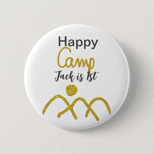 Happy camping camper one birthday kids golden sun knapp (Framsida)