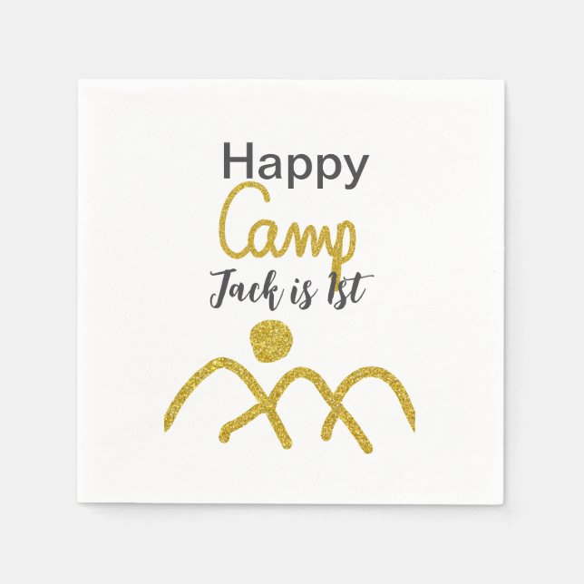 Happy camping camper one birthday kids golden sun pappersservett (Framsidan)