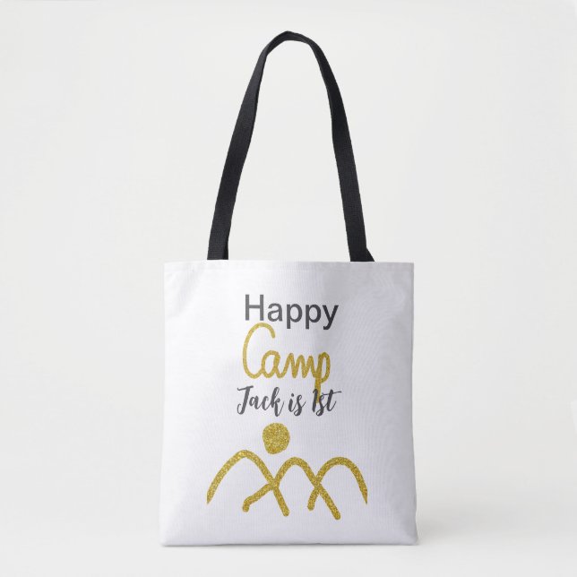 Happy camping camper one birthday kids golden sun tygkasse (Framsida)