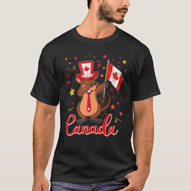 Happy Canada Day - Cute Beaver Dab girls Boys Kids T Shirt (Framsida)