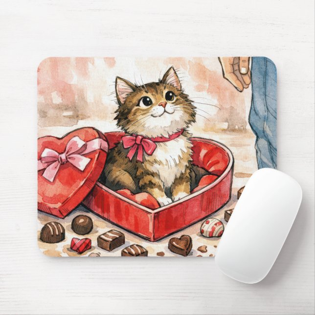 Happy Cat In a Valentine Candy Heart Box Musmatta (Med mus)