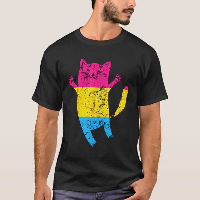Happy Cat Pansexual Flag T Shirt (Framsida)