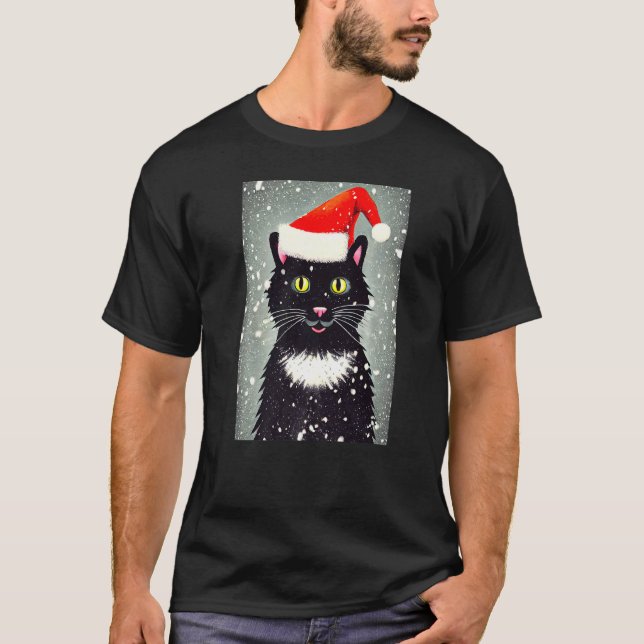 Happy Cat Santa Hat Winter Christmas Holiday Vinta T Shirt (Framsida)
