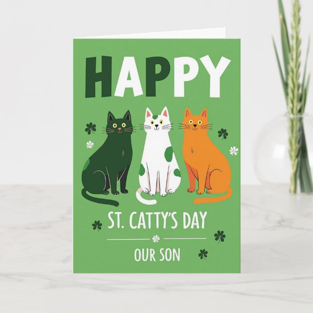 Happy Cat St Cattys Day Son Card Kort (Framsida)