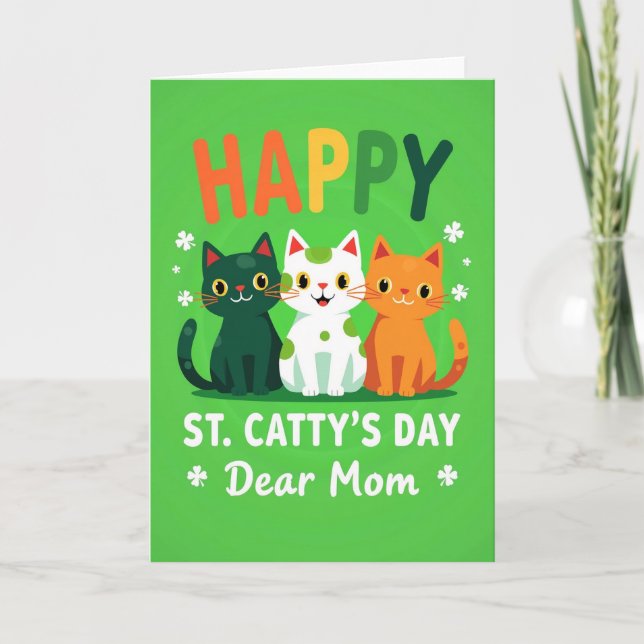 Happy Cat St Pattys Day Mom Card Kort (Framsida)