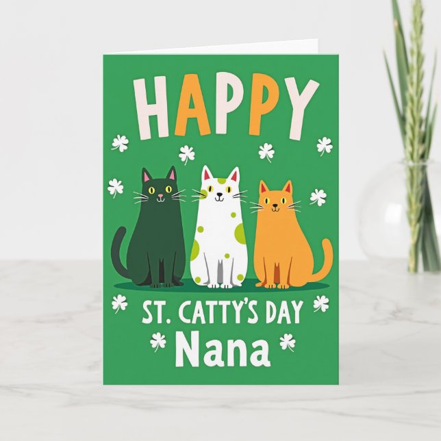 Happy Cat St Pattys Day Nana Card Kort (Framsida)
