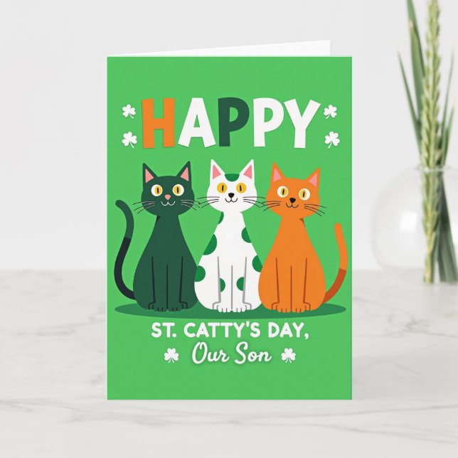 Happy Cat St Pattys Day Son Card Kort (Framsida)