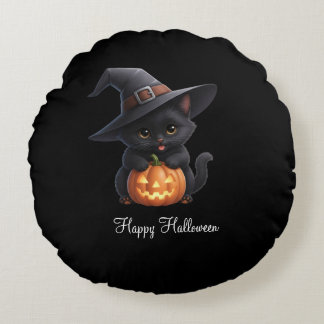 Happy Cats Halloween Rund Kudde