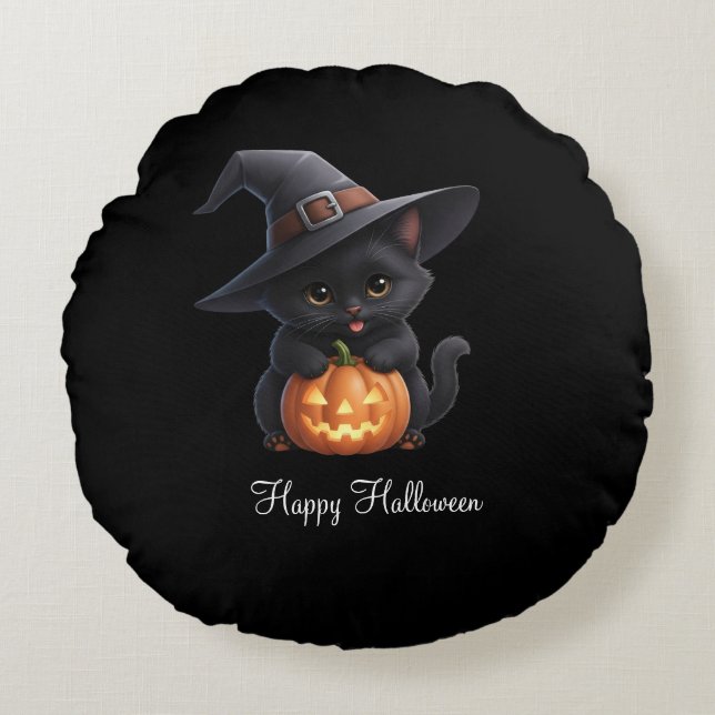 Happy Cats Halloween Rund Kudde (Framsidan)