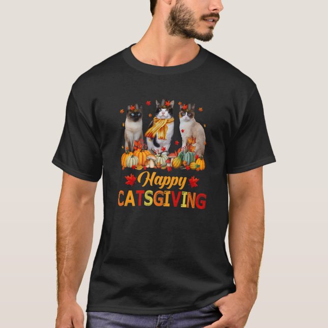 Happy Catsgiving Siamese Cat Autumn Fall Vibes Tha T Shirt (Framsida)