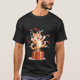 Happy Celebration Cat - Excited Kitten on Gift Box T Shirt
