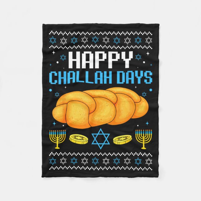 Happy Challah Days Ugly Christmas Hanukkah  Fleecefilt (Framsidan)