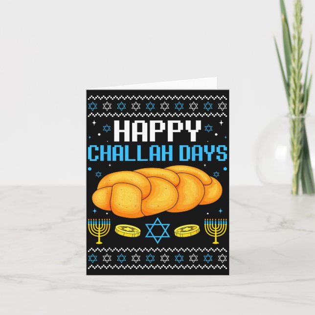 Happy Challah Days Ugly Christmas Hanukkah  Kort (Framsida)