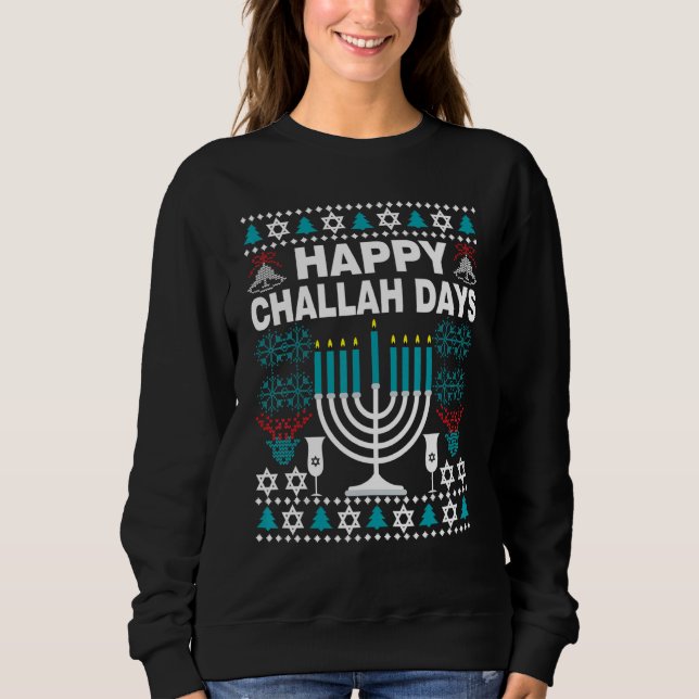 Happy Challah Days  Ugly Hanukkah Sweater  Men Boy T Shirt (Framsida)