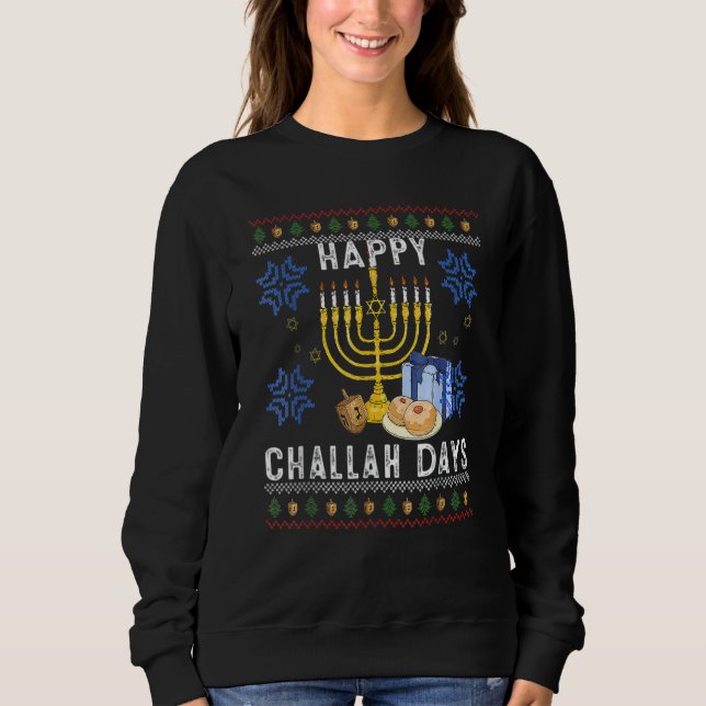 Happy Challah Days  Ugly Hanukkah Sweater Men Boy T Shirt (Framsida)