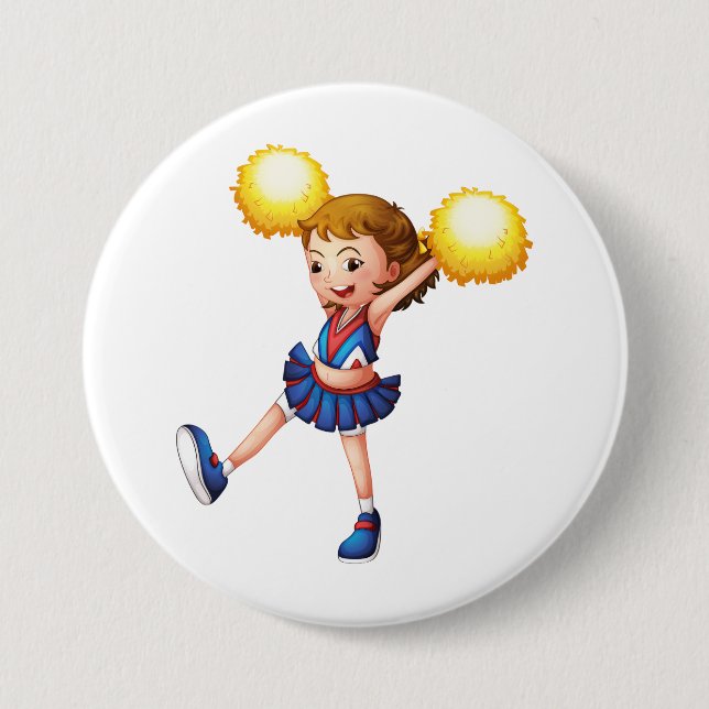 Happy Cheerleader Girl Gold Pom Poms Knapp (Framsida)