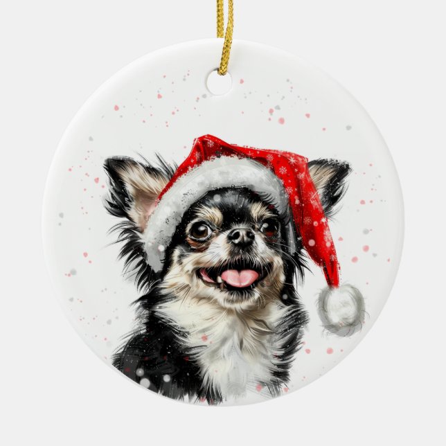 Happy Chihuahua Dog Christmas Personalized Julgransprydnad Keramik (Framsidan)
