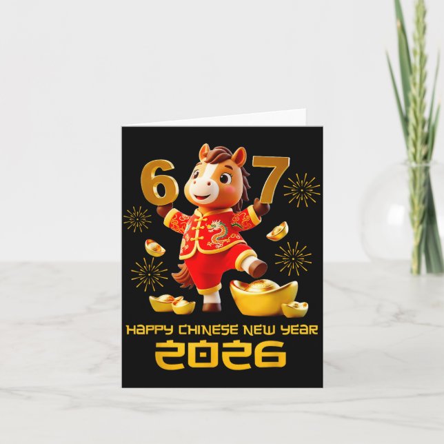 Happy Chinese New Year 2026 Funny Horse 6 7 Meme 6 Kort (Framsida)