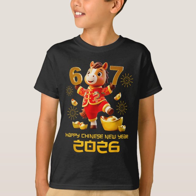 Happy Chinese New Year 2026 Funny Horse 6 7 Meme 6 T Shirt (Framsida)