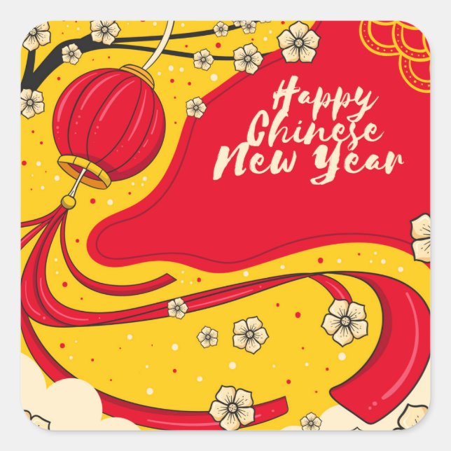 Happy Chinese New Year Fyrkantigt Klistermärke (Framsida)