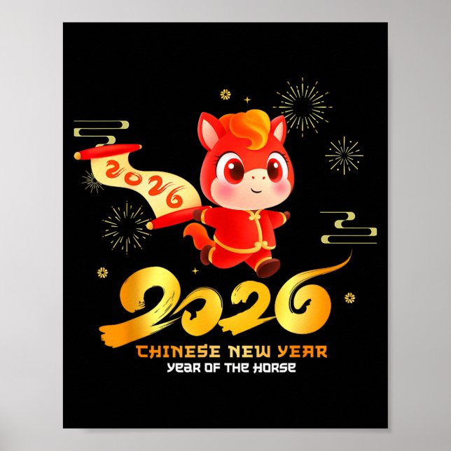 Happy Chinese New Year Of Horse Cartoon Cute For K Poster (Framsidan)