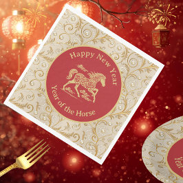 Happy Chinese New Year of Horse Elegant Gold Red  Pappersservett