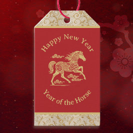 Happy Chinese New Year of Horse Elegant Gold Red  Presentetikett