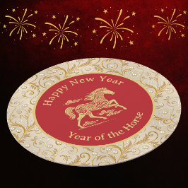 Happy Chinese New Year of Horse Elegant Gold Red  Underlägg Papper Rund