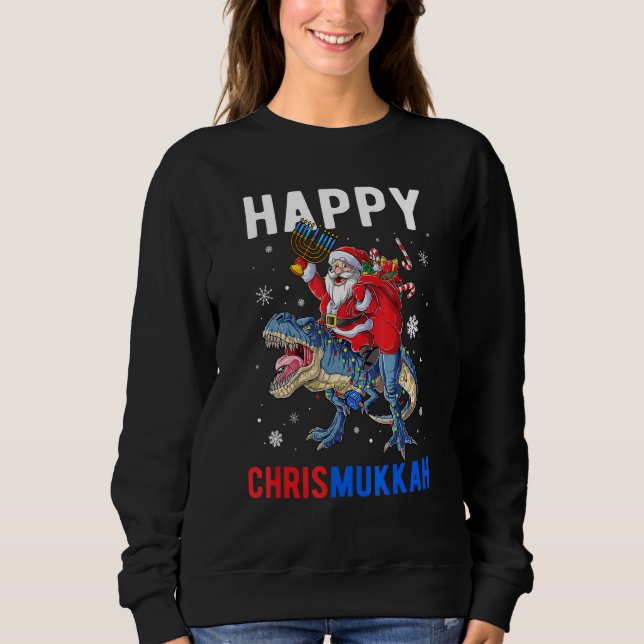 Happy Chrismukkah Dinosaur Santa Claus Christmas H T Shirt (Framsida)