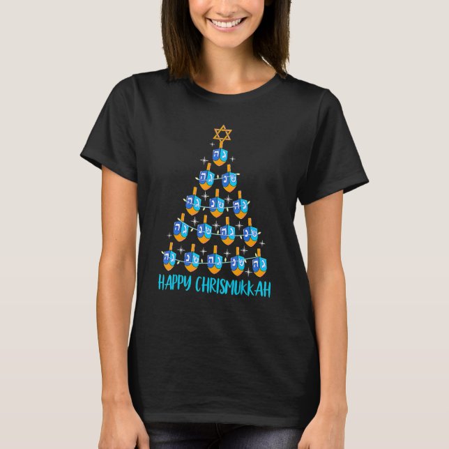Happy Chrismukkah Dreidel Christmas Tree Hanukkah T Shirt (Framsida)