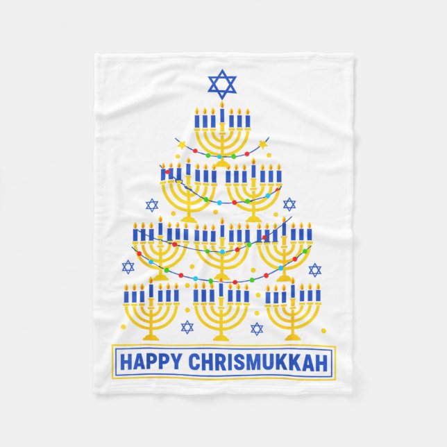 Happy Chrismukkah Hanukkah Light Tree Jewish Holid Fleecefilt (Framsidan)