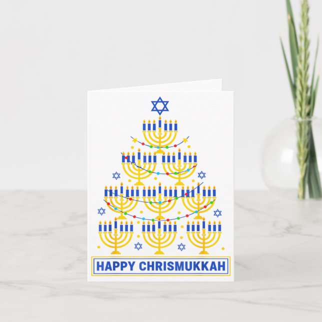 Happy Chrismukkah Hanukkah Light Tree Jewish Holid Kort (Framsida)