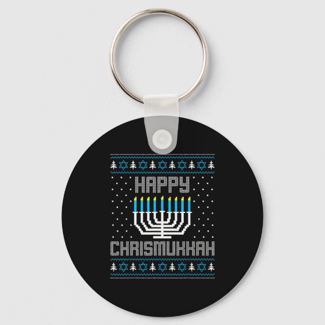 Happy Chrismukkah Menorah Ugly Sweater Christmas H Nyckelring (Framsida)